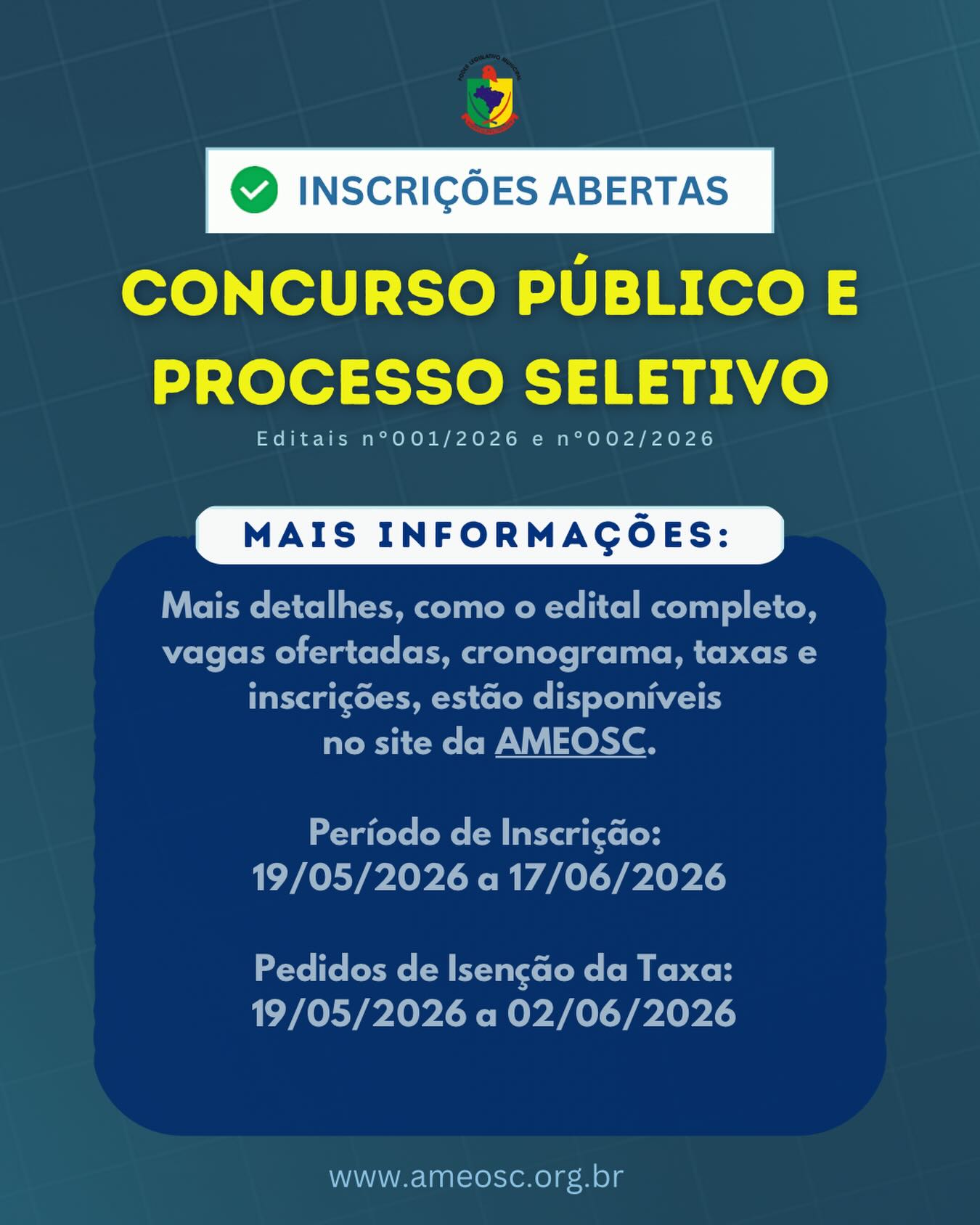 Inscrições Abertas para Concurso Público e Processo Seletivo da Câmara de Vereadores de Anchieta